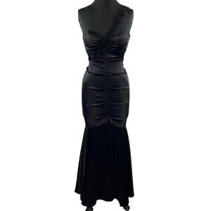 Xscape Joanna Chen Black Beaded Asymmetric One Shoulder Mermaid Evening Gown 6